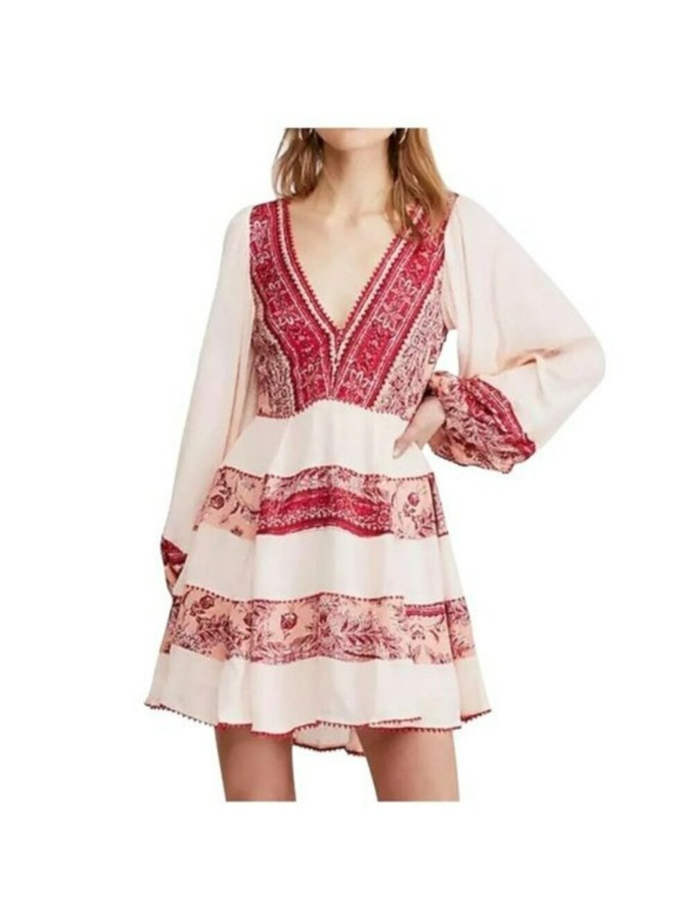 Free People $168 My Love Boho Tiered Long Sleeve Mini Dress Size Small New